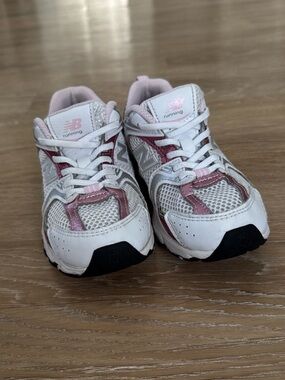New Balance Kids White and Pink Athletic Sneakers